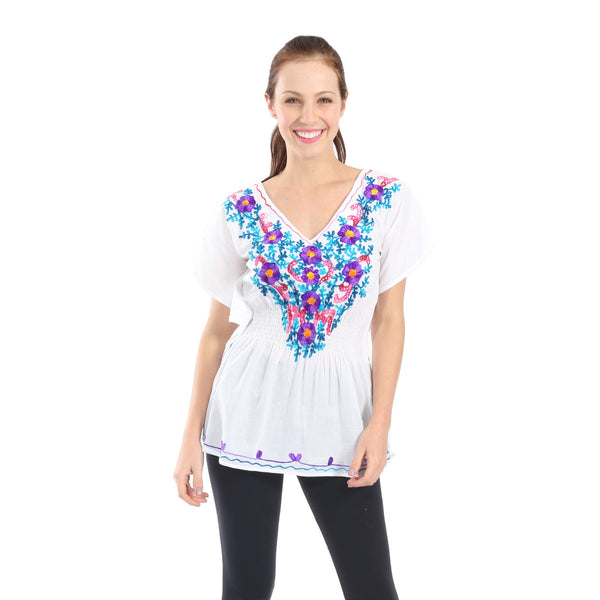 Blusa Kaftan con Bordado en Tonos Brillantes - Dosmastres.com