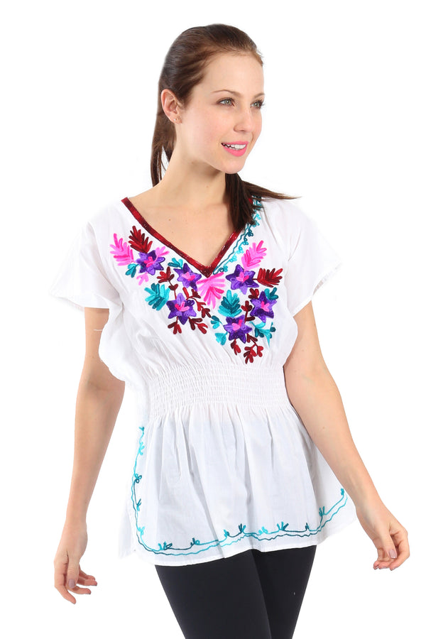 Blusa Caftàn con Bordado de Flores en Colores Vivos