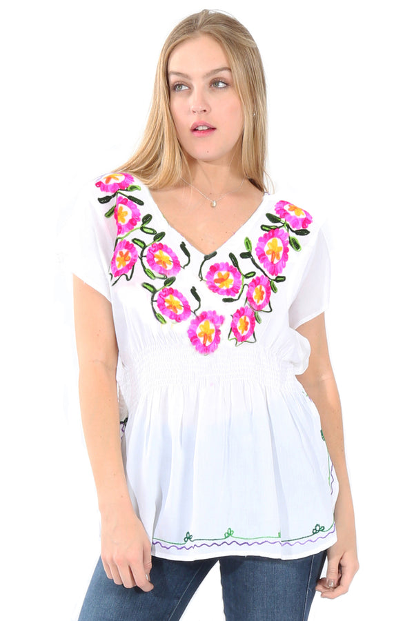 Blusa con Bordado de Flores en Colores Vivos