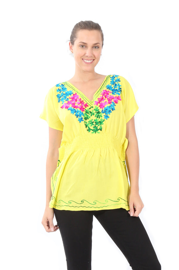 Blusa Caftàn con Bordado de Flores en Colores Vivos