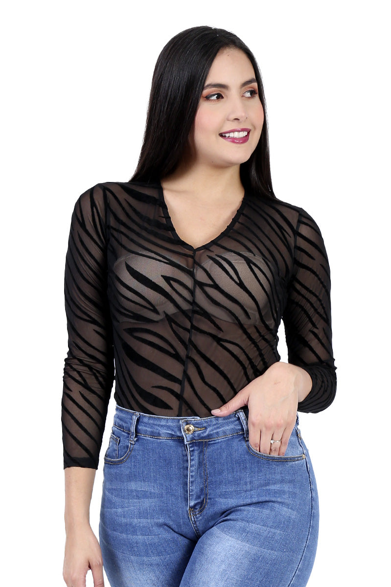 Body Translucido Con Estampado Animal Print