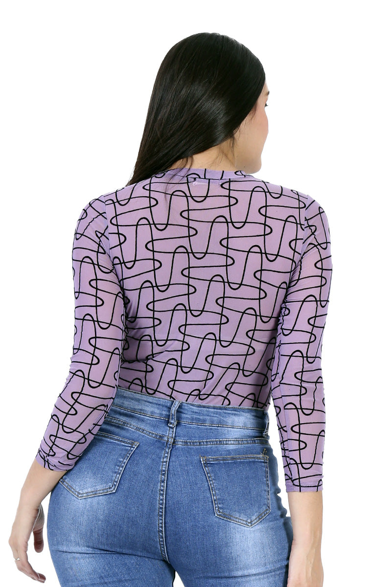 Body Translucido Con Estampado De Lineas