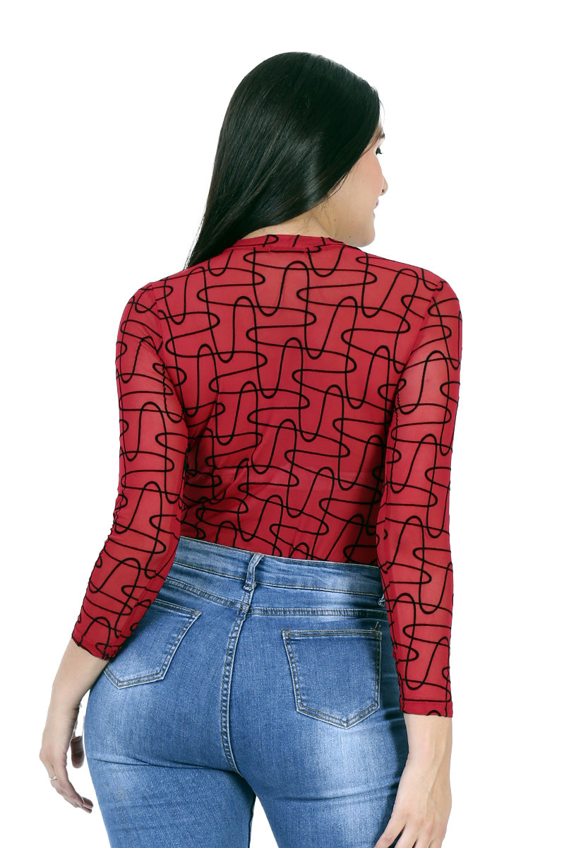 Body Translucido Con Estampado De Lineas