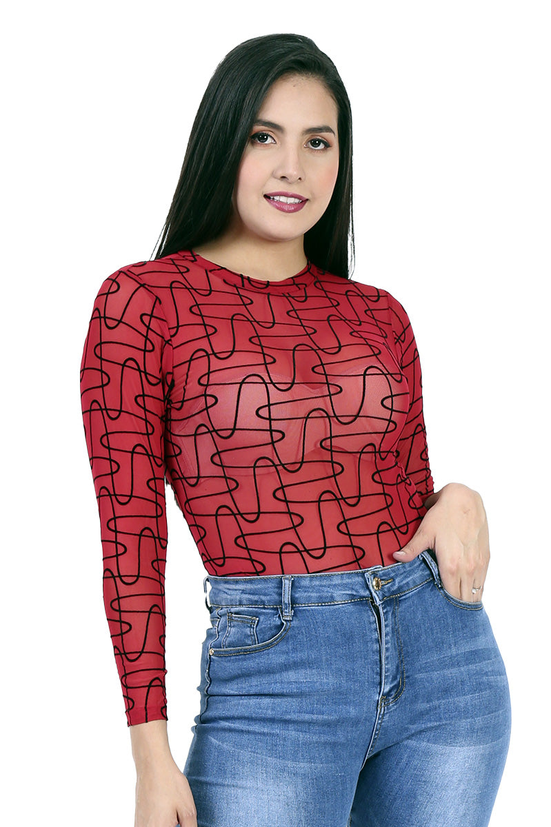 Body Translucido Con Estampado De Lineas