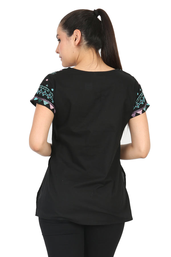 Blusa  de Manga Corta con Bordado Multicolor