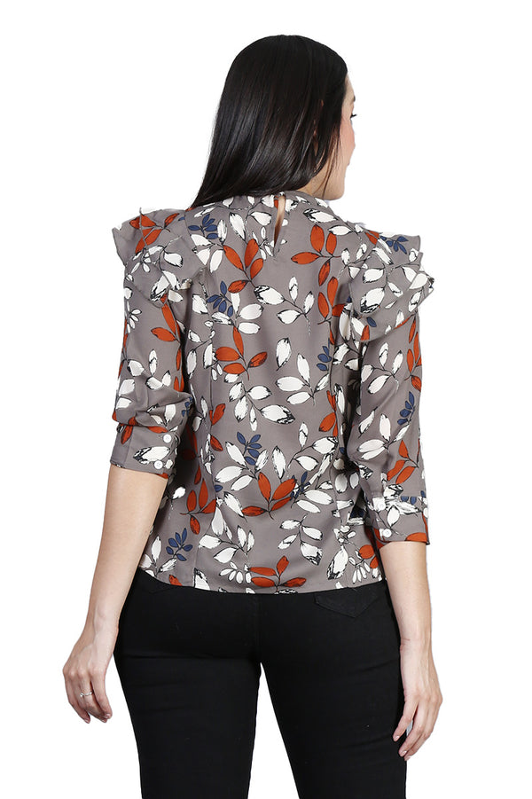 Blusa Con Olanes Estampado de Hojas