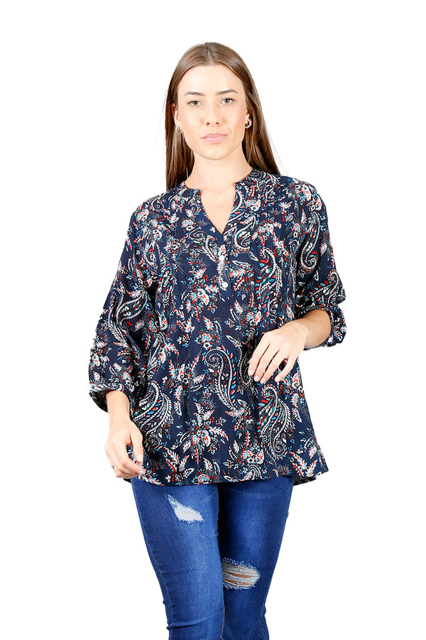 Blusa Estampada Tableado En Pecho