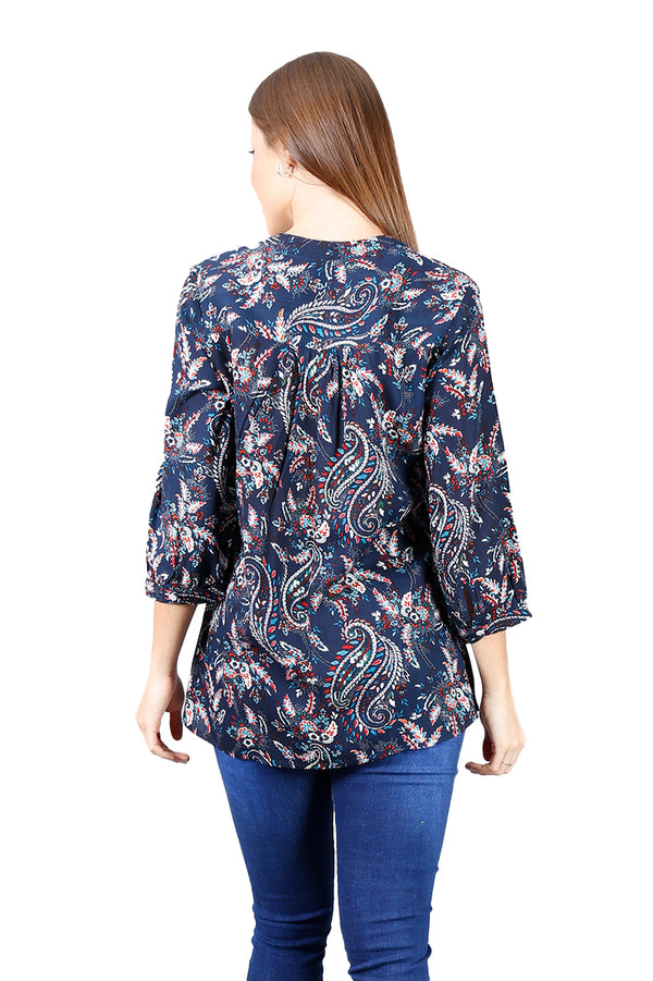 Blusa Estampada Tableado En Pecho